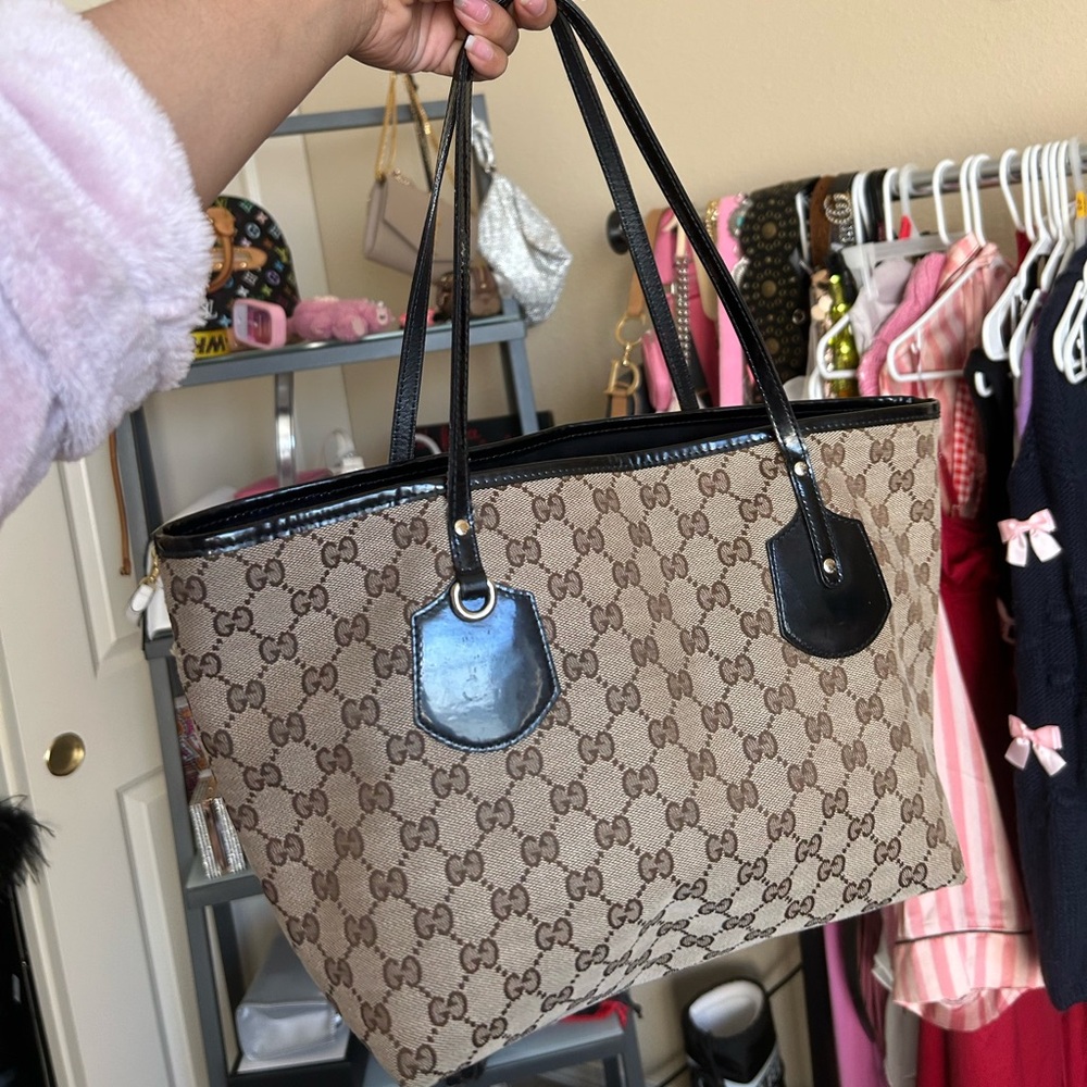 Gucci Brown and Black Tote Bag with Iconic Monogram